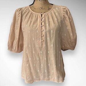 UNIVERSAL THREAD Women's Beige Short Balloon Sleeve Blouse Medium | EUC